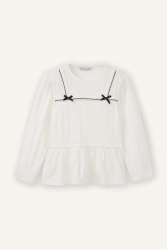 Kız Bebek Beyaz Fiyonk Detaylı Tişört Kız Bebek