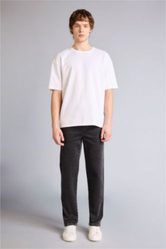 Мужчины Антрацит Джинсы Wide Leg с широкими штанинами и снежной стиркой