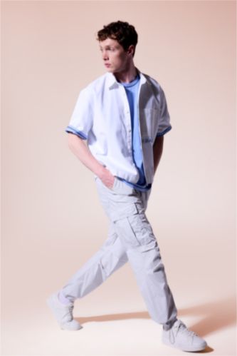 رجال رمادي فاتح Baggy Fit with Pockets Cargo Trousers