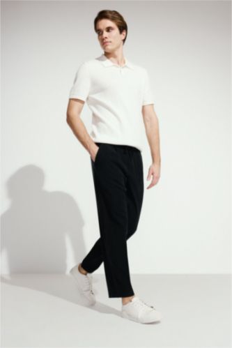 Erkek Siyah Yumuşak Relaxed Fit Pantolon