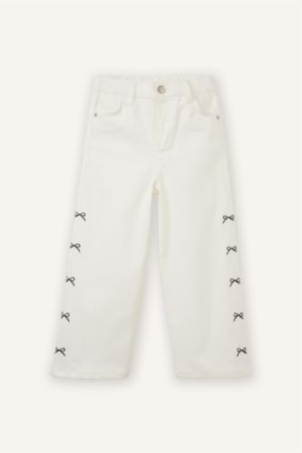 طفلة صغيرة أبيض بنطرون بيبي بناتي مطرز جبردين وايد ليج برجل واسع