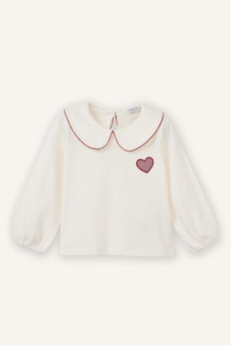 Сәби Қыз экру Сәби Қыз үлкен жаға ұзын жеңді Ұзын жеңді футболка