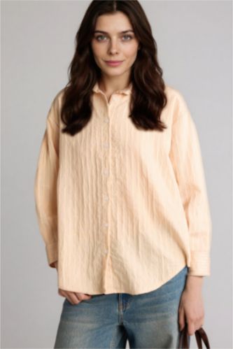 WOMAN Sand Regular Fit Woven Striped Long Sleeve Tunic