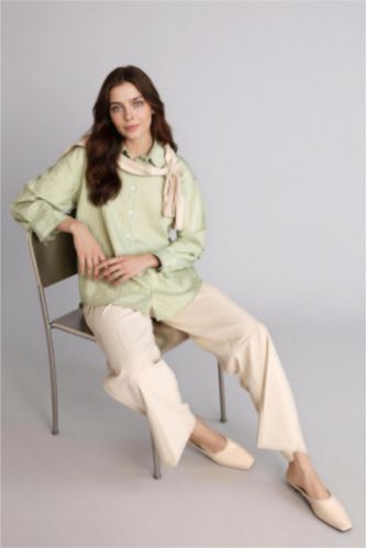 WOMAN Green Regular Fit Woven Striped Long Sleeve Tunic