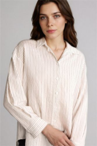 WOMAN White Regular Fit Woven Striped Long Sleeve Tunic