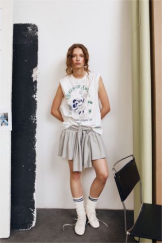 Kadın Gri Melanj A Kesim Normal Bel Mini Etek