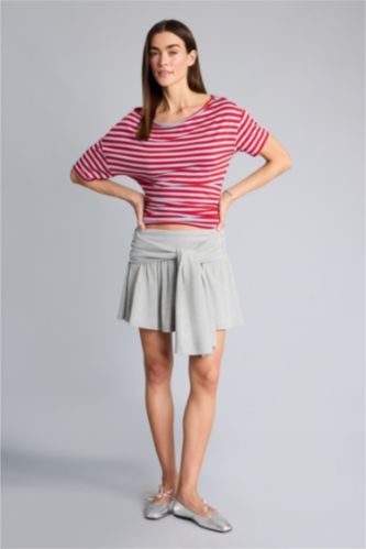 Kadın Gri Melanj Afra x Defacto A Kesim Normal Bel Mini Etek