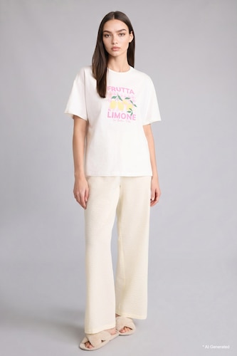 FEMME Jaune Pantalon en tissu tissé long Coupe régulière