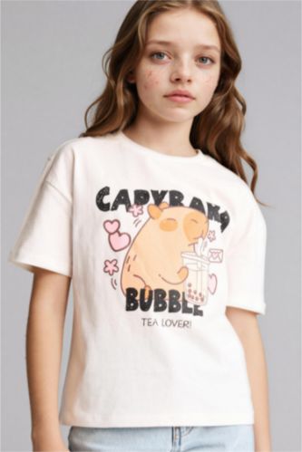 GIRLS & TEENS Ecru Relax Fit Short Sleeve T-Shirt