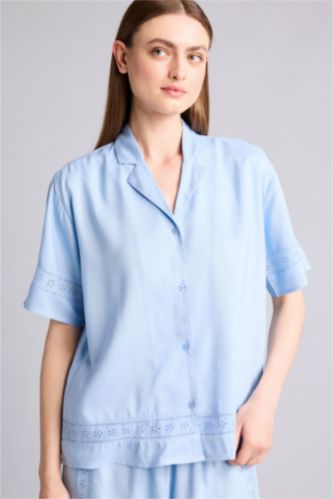 Women Light Blue Regular Fit Woven Woven Tops