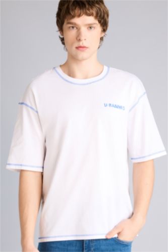 Ерлер ақ 100% мақта Boxy Fit баспалы футболка