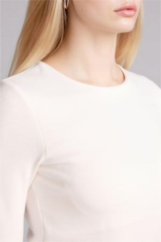 Kadın Ekru Slım Fıt Basıc Modal Tişört