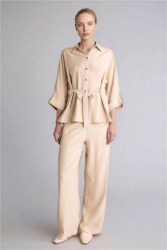 Женщины Песочный Брюки Straight Wide с прямыми штанинами