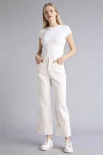 Женщины Белый Брюки свободного кроя c высокой талией для женщин