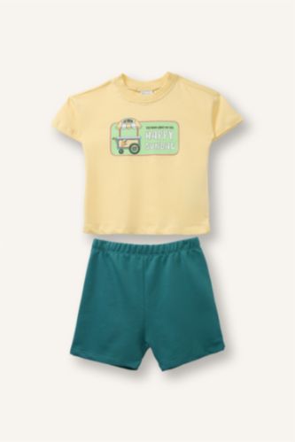Erkek Bebek Açık Sarı 2'Li Baskılı Takım Erkek Bebek