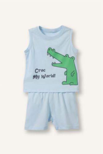 Baby Boys Light Blue 2 piece Regular Fit Animal Set