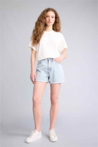 Женщины Светло-синий Укороченные джинсовые шорты Mom Fit с высокой талией