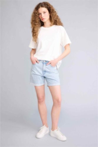 Женщины Светло-синий Укороченные джинсовые шорты Boyfriend с высокой талией