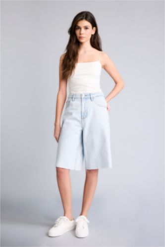 Женщины Светло-синий Бермуды c высокой талией из денима для женщин