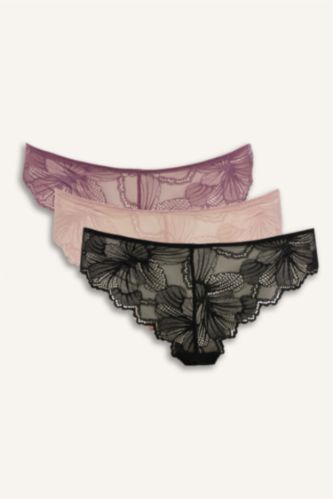 WOMAN Black Lace 3 Piece Panties Set