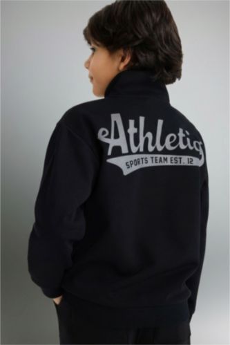 Yarım Fermuarlı Dik Yaka Sırt Baskılı Sweatshirt Erkek Çocuk