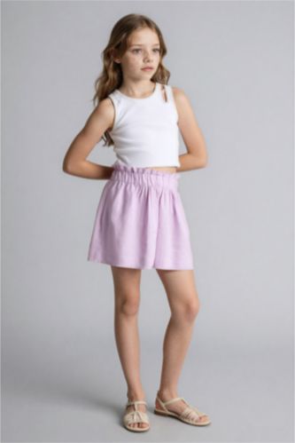 Девочки и подростки Светло-сиреневый Шорты Paperbag из смесового льна для девочек
