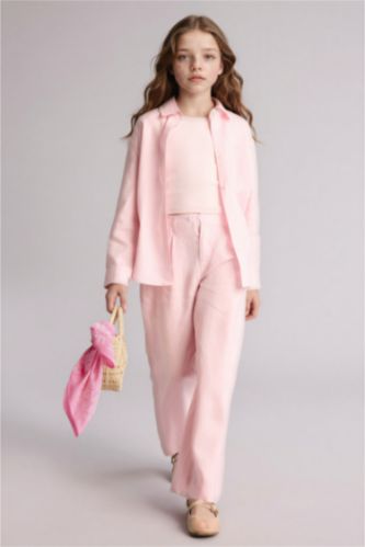 Қыздар Және Жасөспірімдер Қызғылт Қыз балаларға арналған Wide Leg кең балақ зығыр шалбар