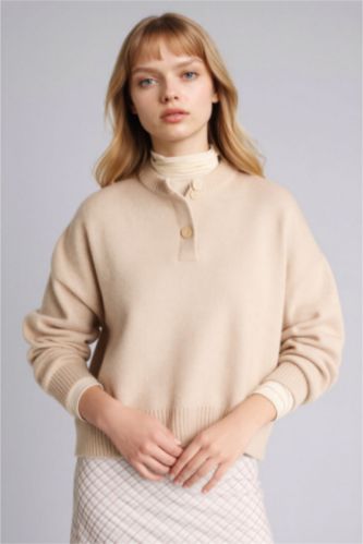 FEMME Beige Pull à col rond Coupe régulière