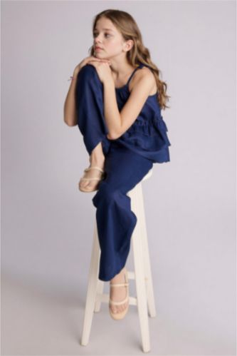 Қыздар Және Жасөспірімдер әскери-теңіз Қыз балаларға арналған Wide Leg кең балақ зығыр шалбар