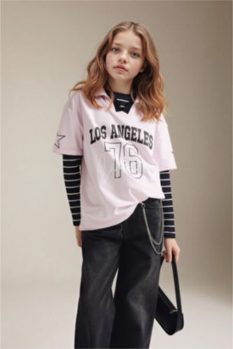 GIRLS & TEENS Light Pink Oversize Fit Slogan Short Sleeve Polo T-Shirt