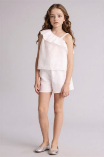 Девочки и подростки Белый Льняные шорты для девочек