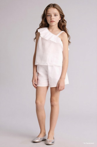 Short blanc 100% lin pour fille