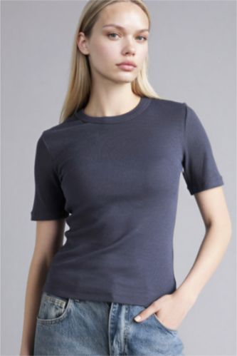 Woman Anthracite تيشيرت بيزك سادة مضلع سليم فيت