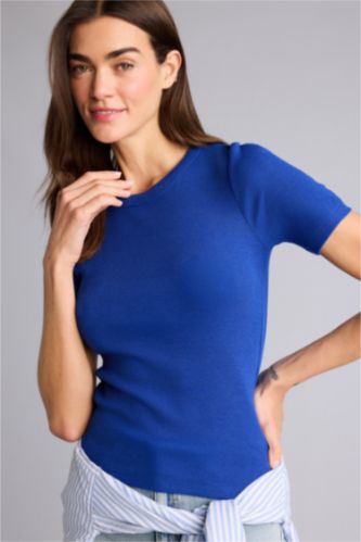 نساء أزرق فاقع Slim Fit Camisole Short Sleeve T-Shirt