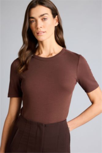 Женщины Коричневый Базовая футболка кашкорсе Slim Fit в рубчик