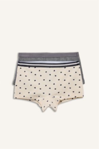 Kız Çocuk - Genç Kız Taş Kalp Desenli Penye 2'li Boxer Kız Çocuk