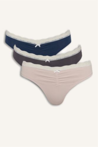 Kadın Gri Melanj Dantel Detaylı 3'lü Külot