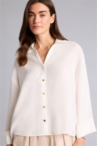 Женщины Белый Рубашка Overshirt Fit из модала с рубашечным воротником и длинным рукавом