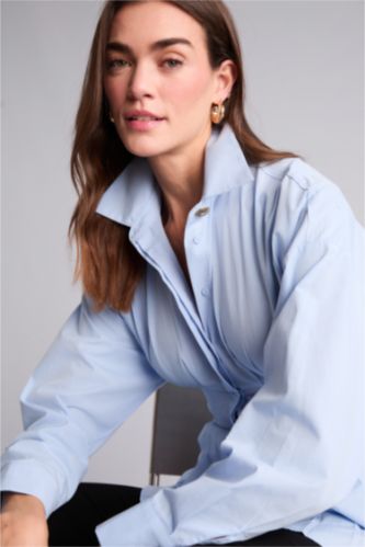 Kadın Mavi Fıtted Poplin Gömlek