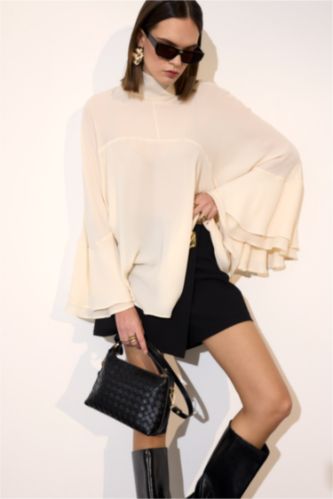 Fashion Fit тік жағалы ұзын жеңді креп блузка