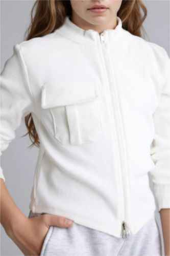 Kız Çocuk - Genç Kız Ekru Fermuarlı Hırka Kız Çocuk