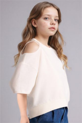 Kız Çocuk - Genç Kız Ekru Oversıze Tişört Kız Çocuk