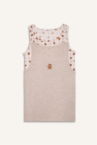 بنات بيج فاتح فانيلة بناتي قصة عادية وطبعة دب - قطعتين