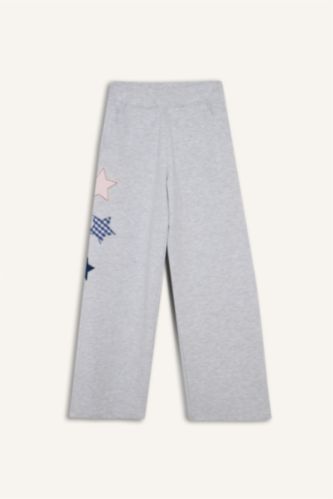 Kız Çocuk - Genç Kız Optik Gri Melanj Wıde Leg Eşofman Altı Kız Çocuk