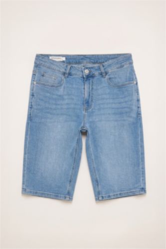 Erkek Açık Mavi Regular Fit Jean Bermuda Şort