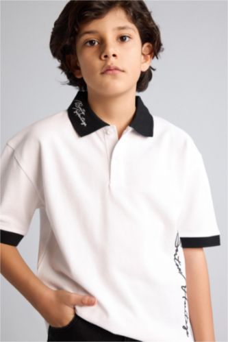 Erkek Çocuk - Genç Erkek Beyaz Oversıze Polo Yaka Tişört
