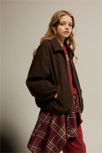 Kız Çocuk - Genç Kız Kahve Polo Yaka Mont Kız Çocuk