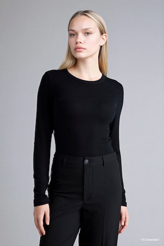 Women Black Slim Fit Crew Neck Basic Long Sleeve T-Shirt