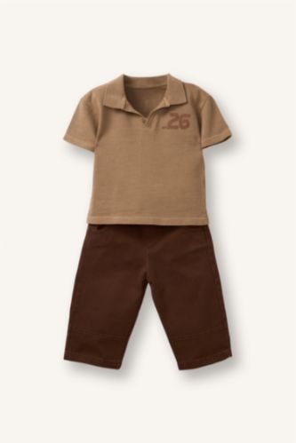 Baby Boy Beige 2 piece Regular Fit Polo Collar Set