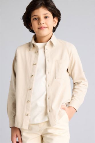 Erkek Çocuk - Genç Erkek Bej Pike Gömlek Erkek Çocuk